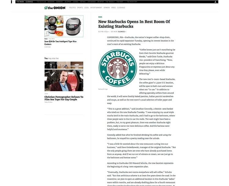 ejemplos de branded content en The Onion ejemplos de branded content